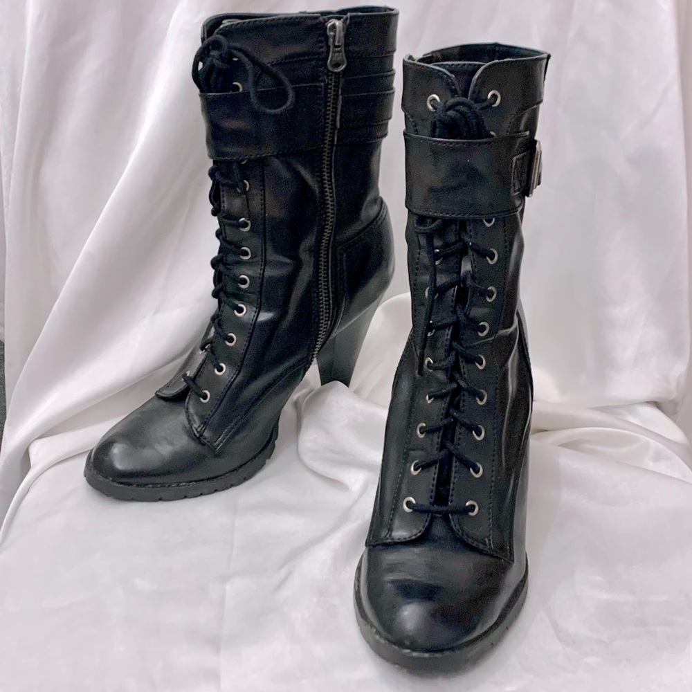 MIA “Andreana” | Black Faux Leather Heeled Boots; Size 7.5